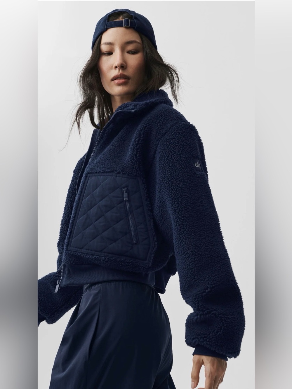 ALO Yoga Black Quilted-Pocket Teddy Jacket